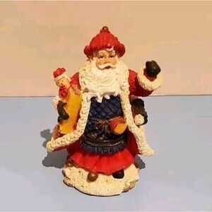K's Collection Santa Claus Christmas Figurine Holding Toys & Standing Snow Vtg